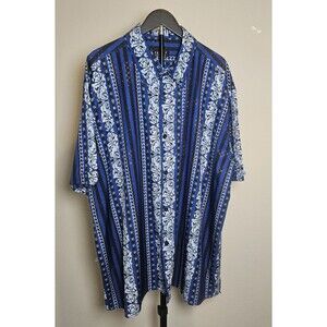Pronti Shirt Mens 4XL Tall Blue Baroque Stripe Button Up Short Sleeve Retro